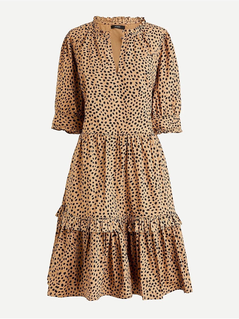 J. Crew Tan Leopard-Print Tiered Midi Dress
